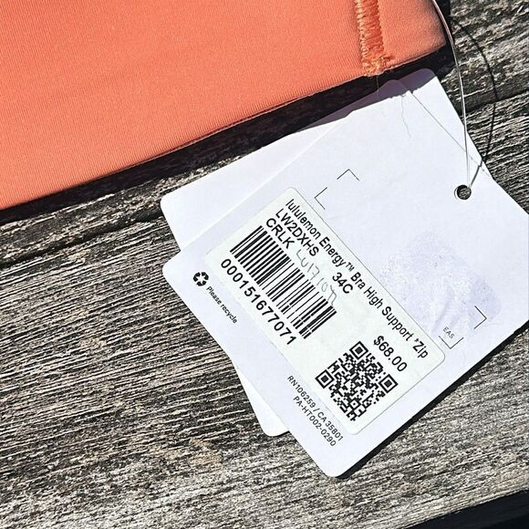 Lululemon Energy Bra High Support Zip-Front High Support 34C NWT coral kiss 💋 - Picture 3 of 7